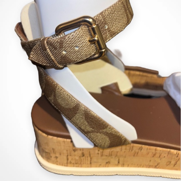 EUC Coach Talulah Sig Platform Sandal Khaki/Saddle Size 8 - Picture 3 of 8